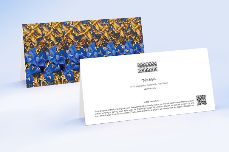 Blue irises 3d stereogram greeting card with envelope