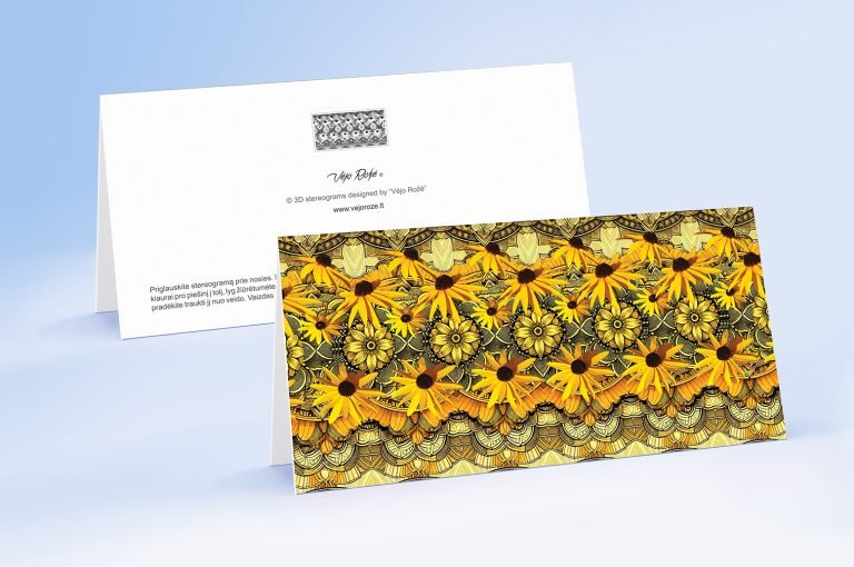 Orange flowers 3d stereogram greeting card with envelope