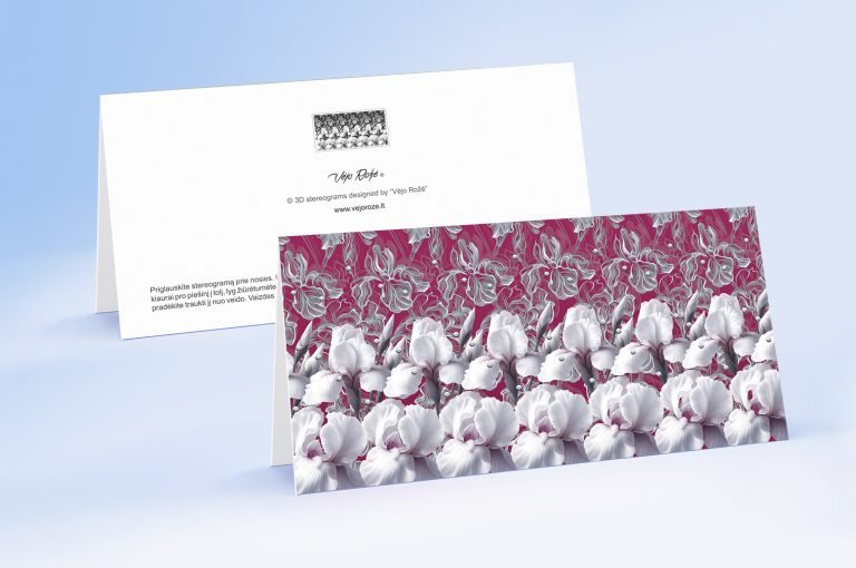 White irises 3d stereogram greeting card with envelope