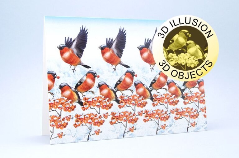 Greeting card with envelope bullfinches 3d stereogram 0