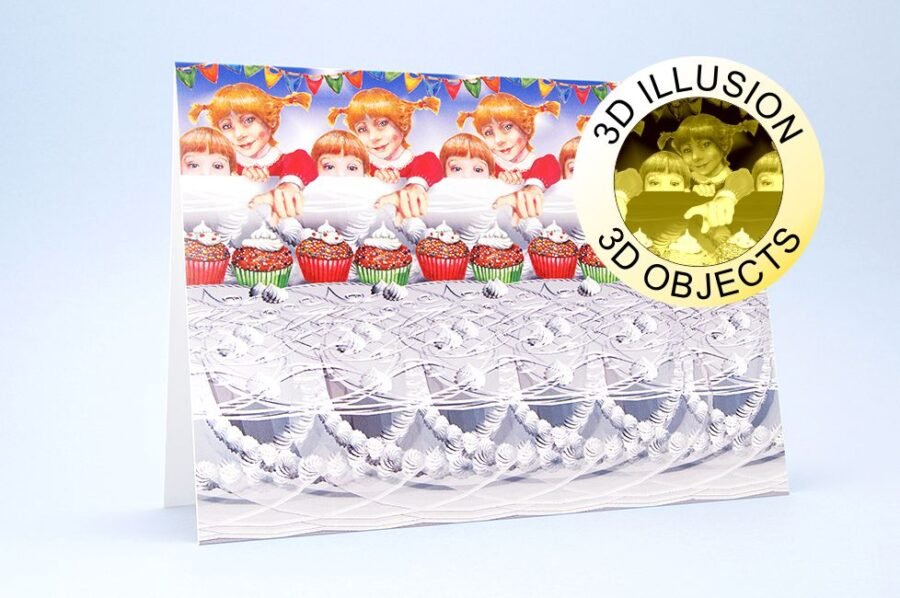 Greeting card with envelope children and the cake 3d stereogram 0