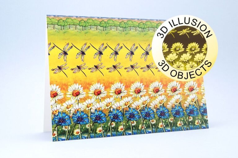 Greeting card with envelope yellow meadow 3d stereogram 0