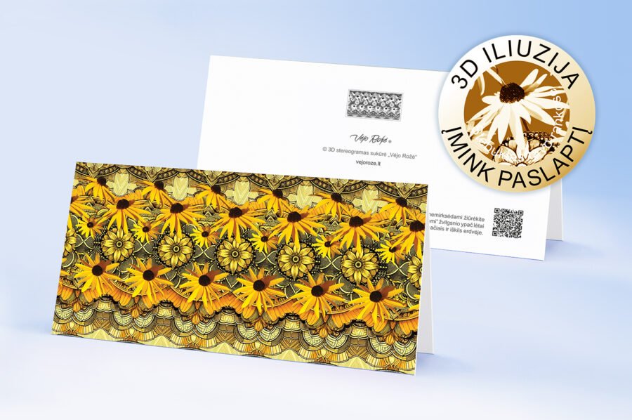 Orange flowers 3d stereogram greeting card with envelope 0 lt