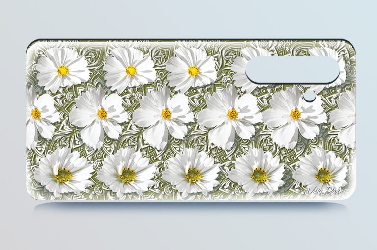 White flowers on a green background 3d stereogram phone case 0