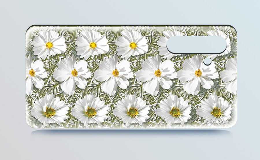 White flowers on a green background 3d stereogram phone case 0