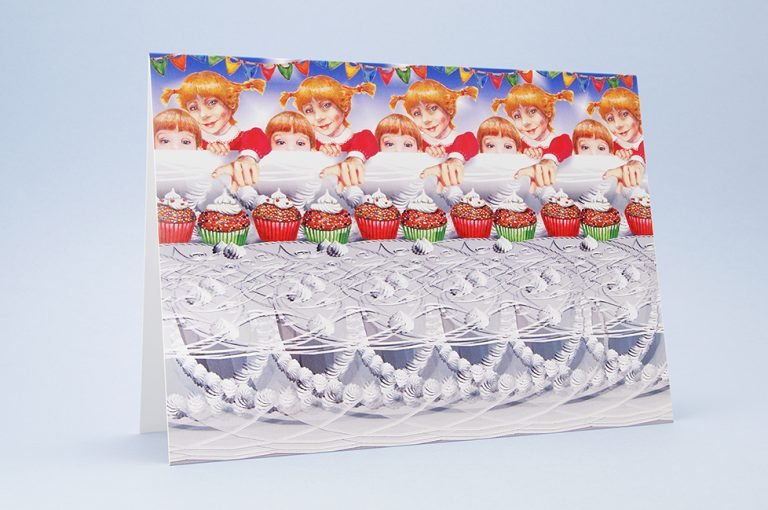 Children and the Cake – 3D Stereogram Greeting Card with Envelope