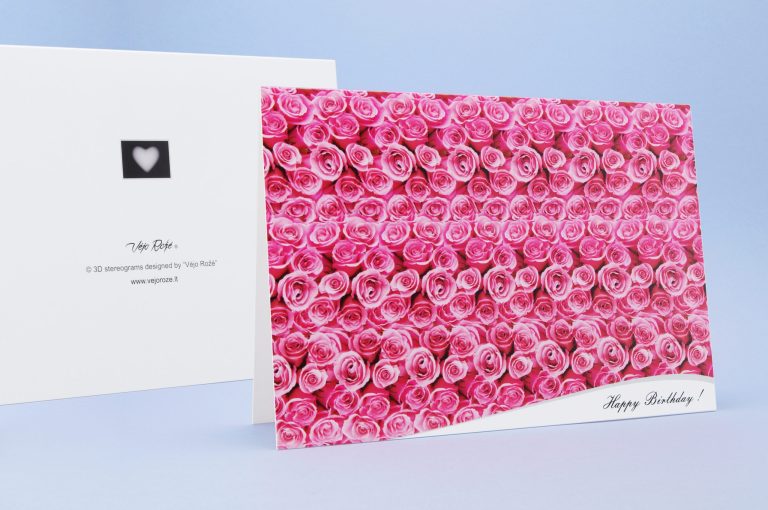 Roses, Happy Birthday – 3D Stereogram Greeting Card with Envelope